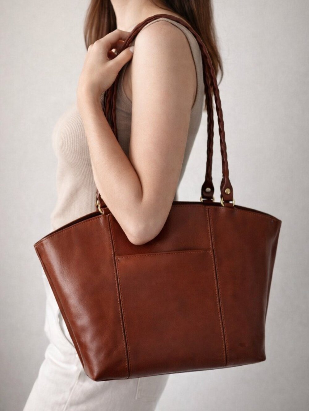 Patricia Nash Michel Leather Dome Tan Brown Shoulder Handbag